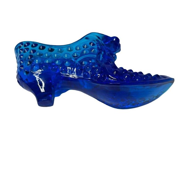 Vintage Fenton Colonial Blue Hobnail Glass Cat Head Slipper Shoe Figurine 5-7/8" - Picture 5 of 7